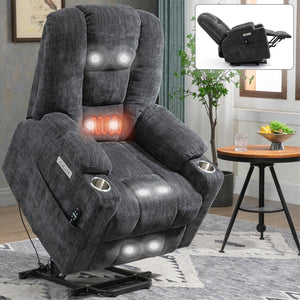 English Elm Emon's Overstuffed Chenille Power Lift Recliner with Massage Heat and Charging Ports W1803S00001