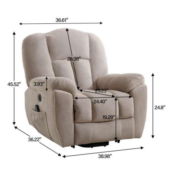 English Elm Power Lift Recliner with Heat Massage Infinite Positions and Usb for Senior Living W1807S00024
