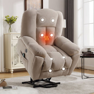 English Elm Power Lift Recliner with Heat Massage Infinite Positions and Usb for Senior Living W1807S00024