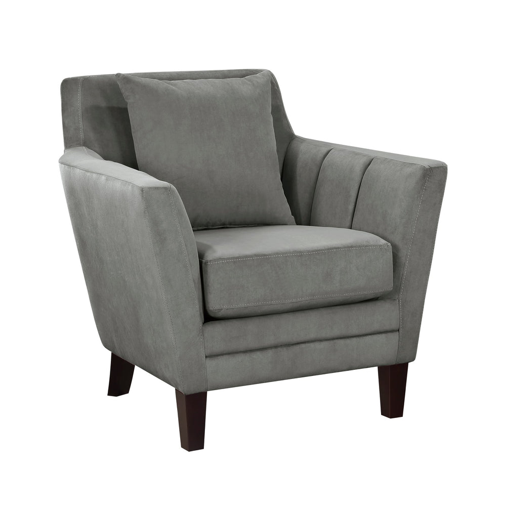 English Elm Stylish Gray Velvet Accent Chair with Tufted Back & Matching Pillow, Solid Wood Frame, Modern Comfort B011P172695