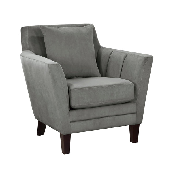 English Elm Stylish Gray Velvet Accent Chair with Tufted Back & Matching Pillow, Solid Wood Frame, Modern Comfort B011P172695