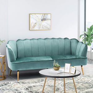 English Elm Christopher Knight Home® - 3 Seater Sofa In Luxurious Turquoise Velvet - Modern Glam Design With Gold Legs For Chic Living Spaces 70395.00ATURQ_70395.00BTURQ