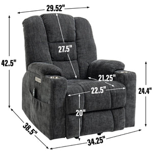 English Elm Emon's Overstuffed Chenille Power Lift Recliner with Massage Heat and Charging Ports W1803S00001