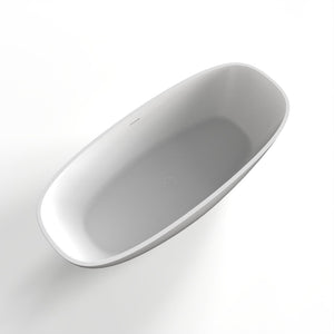 English Elm 66.9 Inch Stone Resin Freestanding Soaking Tub Matte White Spa Bath for Modern Homes W1613P172623