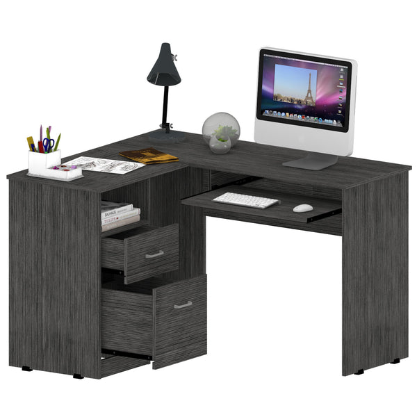 English Elm Raleigh L-Shaped Desk with Keyboard Tray, Two Drawers, Open Shelf & CPU Storage for Home Office Gray 51 L x 21 W x 6 H B128P148968