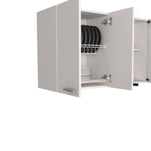 English Elm Wall Cabinet 24" H: Stylish White Storage With Glass Doors, Internal Shelves & Built-In Dish Organizer B097133120-GIGA