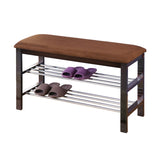 English Elm Wood Shoe Bench With Chocolate Microfiber Seat, Espresso