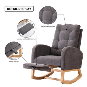 English Elm LY-5104 High Back Gray Accent Rocking Chair with Footrest, Foam+Spring Comfort, Rubber Wood Legs, Cozy Support for Living Room Nursery (38.36W x 39.76H) W2231P167565