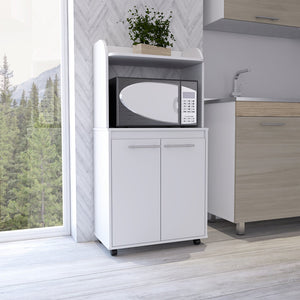 English Elm Rockford Kitchen Cart with Microwave Shelf, Double-Door Cabinet, Countertop & Smooth Caster Mobility White 33 L x 30 W x 5 H B128P148971