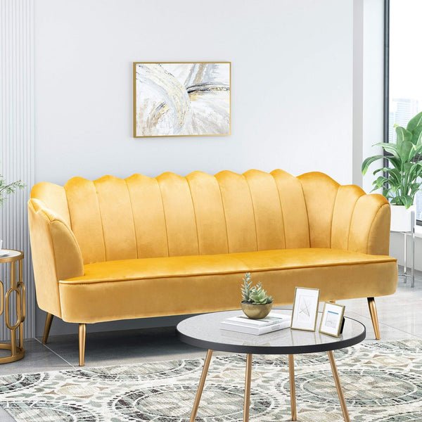 English Elm Christopher Knight Home® - 3 Seater Sofa - Luxurious Honey Velvet Upholstery With Gold Legs, Modern Glam Design For Any Space 70395.00A_70395.00B