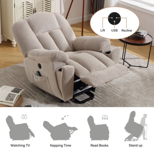 English Elm Power Lift Recliner with Heat Massage Infinite Positions and Usb for Senior Living W1807S00024