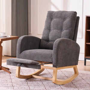 English Elm LY-5104 High Back Gray Accent Rocking Chair with Footrest, Foam+Spring Comfort, Rubber Wood Legs, Cozy Support for Living Room Nursery (38.36W x 39.76H) W2231P167565