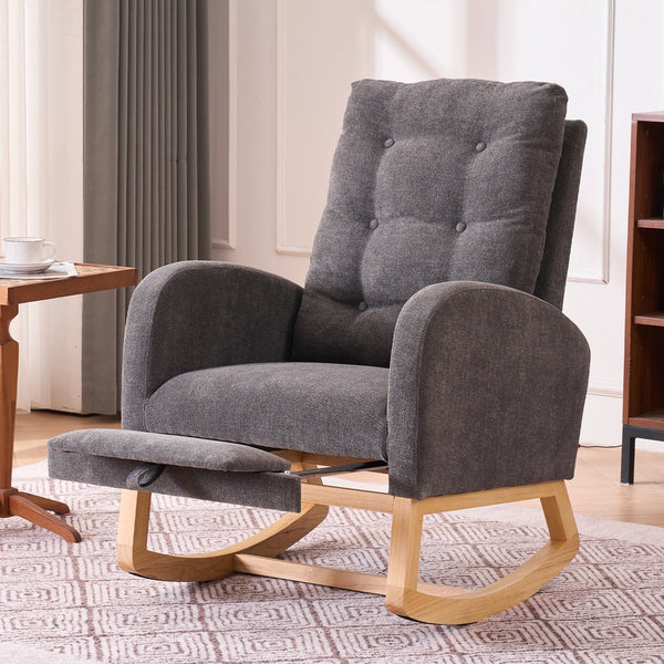 English Elm LY-5104 High Back Gray Accent Rocking Chair with Footrest, Foam+Spring Comfort, Rubber Wood Legs, Cozy Support for Living Room Nursery (38.36W x 39.76H) W2231P167565