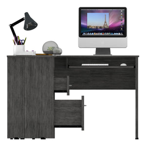 English Elm Raleigh L-Shaped Desk with Keyboard Tray, Two Drawers, Open Shelf & CPU Storage for Home Office Gray 51 L x 21 W x 6 H B128P148968