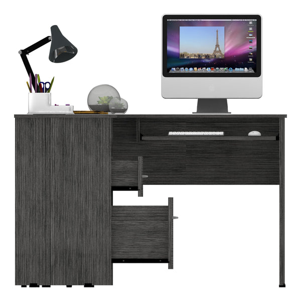 English Elm Raleigh L-Shaped Desk with Keyboard Tray, Two Drawers, Open Shelf & CPU Storage for Home Office Gray 51 L x 21 W x 6 H B128P148968