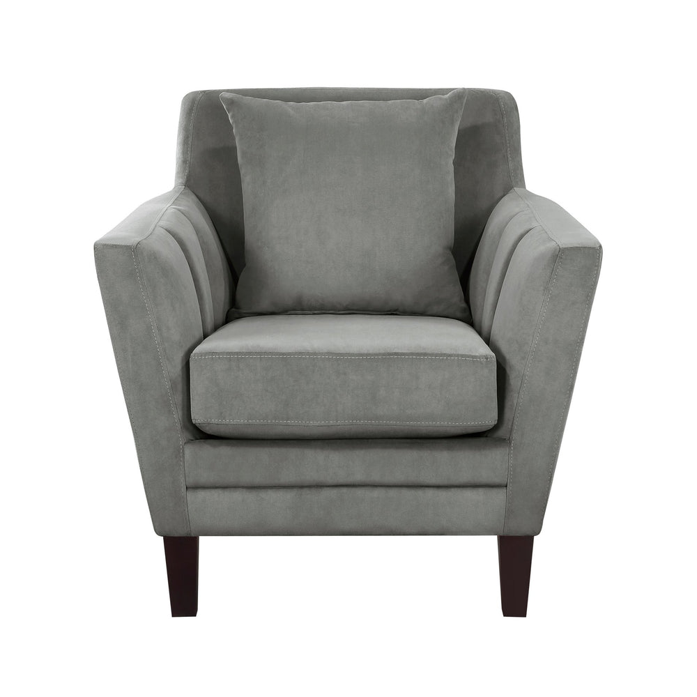 English Elm Stylish Gray Velvet Accent Chair with Tufted Back & Matching Pillow, Solid Wood Frame, Modern Comfort B011P172695