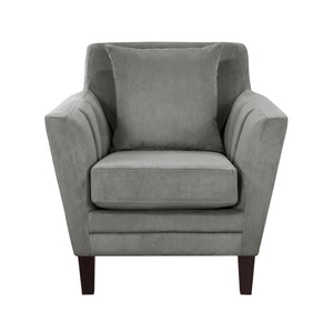 English Elm Stylish Gray Velvet Accent Chair with Tufted Back & Matching Pillow, Solid Wood Frame, Modern Comfort B011P172695