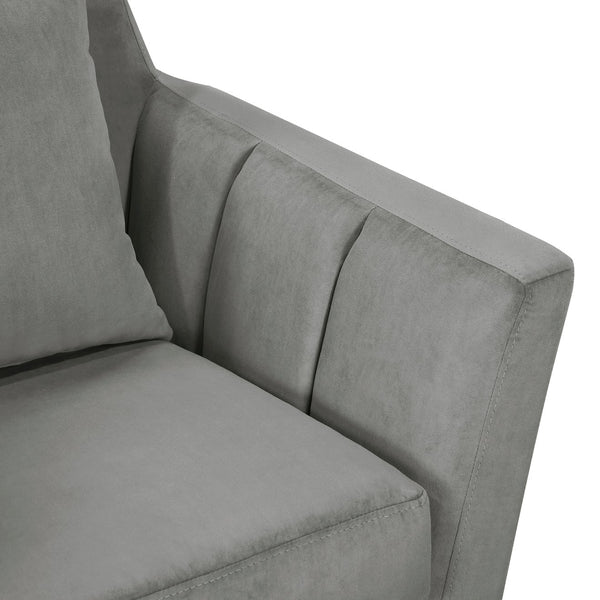 English Elm Stylish Gray Velvet Accent Chair with Tufted Back & Matching Pillow, Solid Wood Frame, Modern Comfort B011P172695