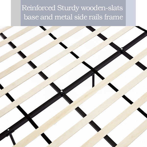 English Elm Carmen 54" Wingback Upholstered Platform Bed Frame in Textured Ivory Chenille — Minimalist Chic, No Box Spring Needed, Sturdy Slatted Base B083P308457