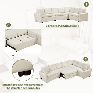 English Elm 124.8"l-shaped Chenille Sleeper Sectional with Usb Charging Corner Living Room Sofa SG001430AAA