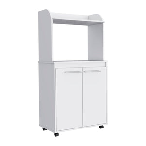 English Elm Rockford Kitchen Cart with Microwave Shelf, Double-Door Cabinet, Countertop & Smooth Caster Mobility White 33 L x 30 W x 5 H B128P148971