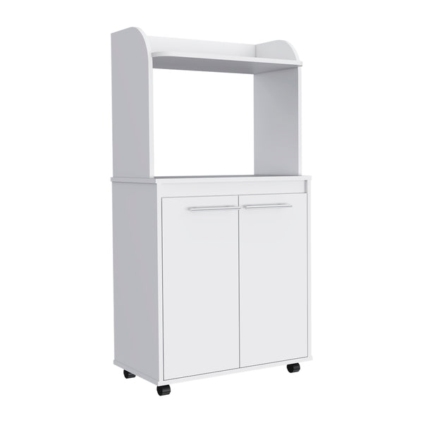 English Elm Rockford Kitchen Cart with Microwave Shelf, Double-Door Cabinet, Countertop & Smooth Caster Mobility White 33 L x 30 W x 5 H B128P148971