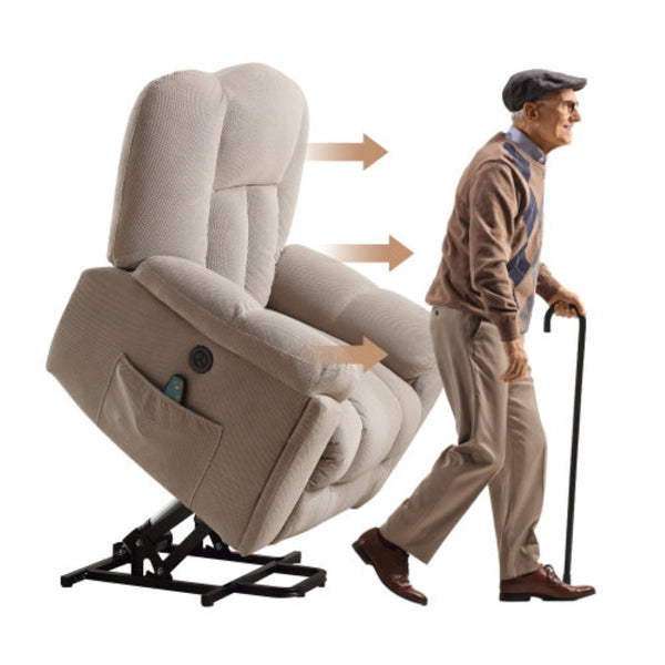 English Elm Power Lift Recliner with Heat Massage Infinite Positions and Usb for Senior Living W1807S00024