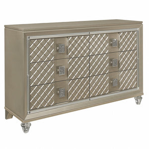 English Elm Glamorous Hollywood Regency Six Drawer Dresser with Mirrored Trim and Acrylic Feet B011P172673