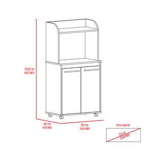 English Elm Rockford Kitchen Cart with Microwave Shelf, Double-Door Cabinet, Countertop & Smooth Caster Mobility White 33 L x 30 W x 5 H B128P148971