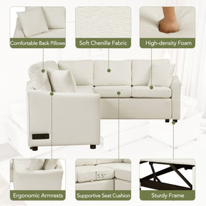 English Elm 124.8"l-shaped Chenille Sleeper Sectional with Usb Charging Corner Living Room Sofa SG001430AAA