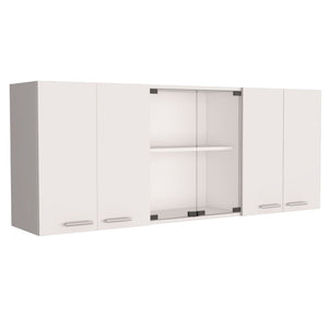 English Elm Wall Cabinet 24" H: Stylish White Storage With Glass Doors, Internal Shelves & Built-In Dish Organizer B097133120-GIGA