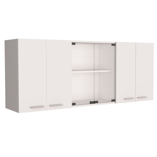 English Elm Wall Cabinet 24" H: Stylish White Storage With Glass Doors, Internal Shelves & Built-In Dish Organizer B097133120-GIGA