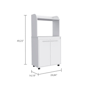 English Elm Rockford Kitchen Cart with Microwave Shelf, Double-Door Cabinet, Countertop & Smooth Caster Mobility White 33 L x 30 W x 5 H B128P148971