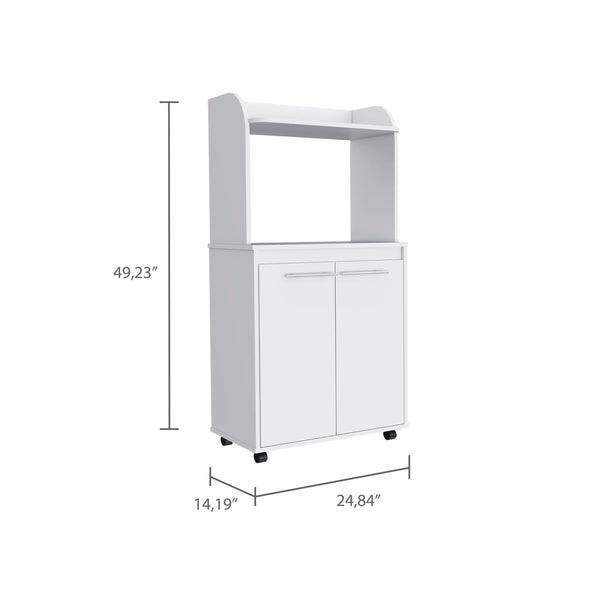 English Elm Rockford Kitchen Cart with Microwave Shelf, Double-Door Cabinet, Countertop & Smooth Caster Mobility White 33 L x 30 W x 5 H B128P148971