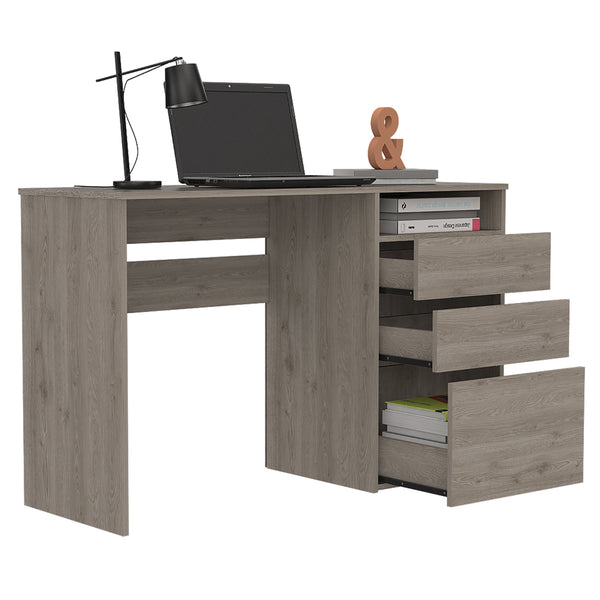 English Elm Louisiana modern writing desk with three drawers and shelf for small spaces, ergonomic storage solution Light Gray 51 L x 20 W x 5 H B128P148935