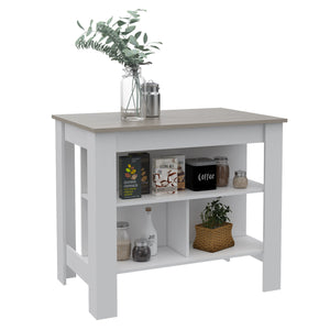 English Elm Brooklyn Rustic Kitchen Island with Concealed Shelves and Walnut Accents for Stylish Storage and Prep Multicolor 44 L x 31 W x 4 H B128P148888