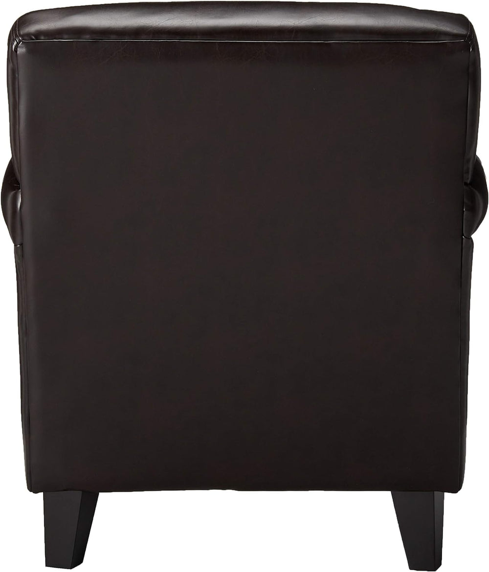 English Elm Christopher Knight Home® - VERONICA Tufted Club Chair in Brown PU Bonded Leather — Compact, Padded Backrest for Cozy Reading Nap Comfort 54258.00PU