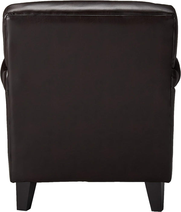 English Elm Christopher Knight Home® - VERONICA Tufted Club Chair in Brown PU Bonded Leather — Compact, Padded Backrest for Cozy Reading Nap Comfort 54258.00PU