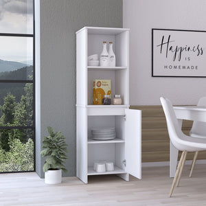 English Elm Danforth White Pantry Cabinet with Soft-Close Door, Engineered Wood, Four Shelves, Metal Hardware, Space-Saving Storage and Open Display B128P148905