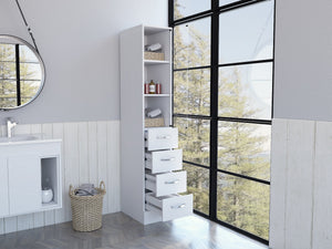English Elm Preston Linen Cabinet in White with Glass Door, 3 Shelves & 3 Drawers, Engineered Wood Storage B128P148966