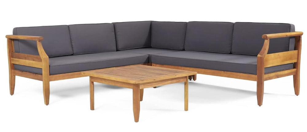 English Elm Aston Outdoor 4 Piece Acacia Wood Chat Set with Mid Century Slat Panel Design 72996.00-72997.00-74099.00DGRY