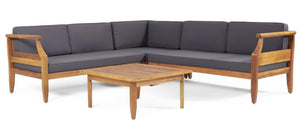 English Elm Aston Outdoor 4 Piece Acacia Wood Chat Set with Mid Century Slat Panel Design 72996.00-72997.00-74099.00DGRY