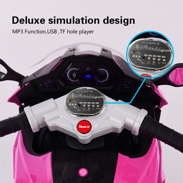 English Elm 12v Kids Ride on Motorcycle Three Wheel Electric Tricycle with Led Lights Bluetooth Pink W1760110303