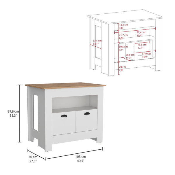 English Elm Arlet Kitchen Island Cabinet With Two Doors & Open Shelf - Stylish Storage & Prep Space Solution P2 B070P173164-GIGA