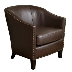 English Elm Christopher Knight Home® - Brown Bonded Leather Club Chair with Plush Cushions, Studded Accents & Dark Birch Legs for Comfort and Style 61283.00PUBRN