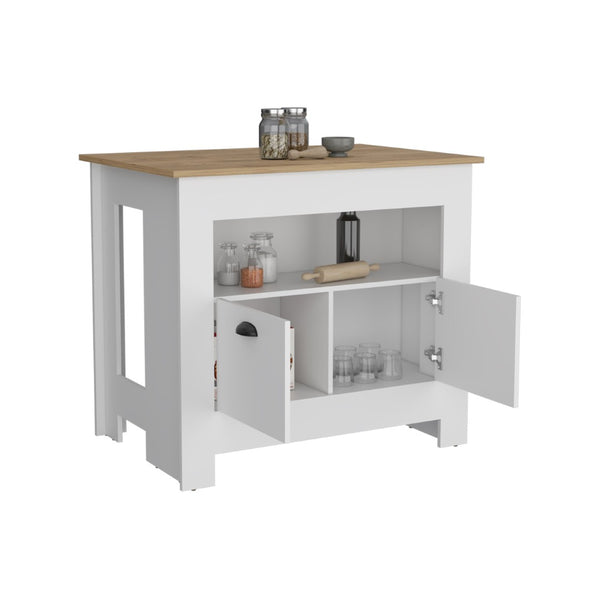 English Elm Arlet Kitchen Island Cabinet With Two Doors & Open Shelf - Stylish Storage & Prep Space Solution P2 B070P173164-GIGA