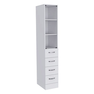 English Elm Preston Linen Cabinet in White with Glass Door, 3 Shelves & 3 Drawers, Engineered Wood Storage B128P148966