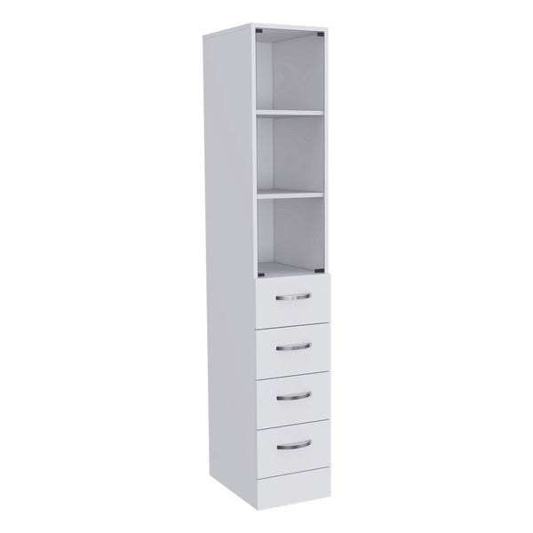 English Elm Preston Linen Cabinet in White with Glass Door, 3 Shelves & 3 Drawers, Engineered Wood Storage B128P148966