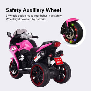 English Elm 12v Kids Ride on Motorcycle Three Wheel Electric Tricycle with Led Lights Bluetooth Pink W1760110303