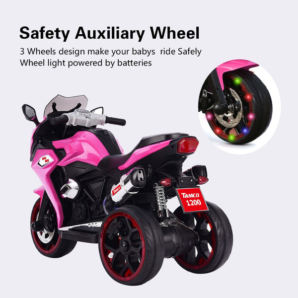 English Elm 12v Kids Ride on Motorcycle Three Wheel Electric Tricycle with Led Lights Bluetooth Pink W1760110303
